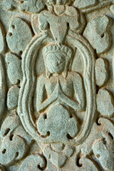 Apsara sculptures in bas-relief on the wall, in Angkor Wat, Siem Reap, Cambodia