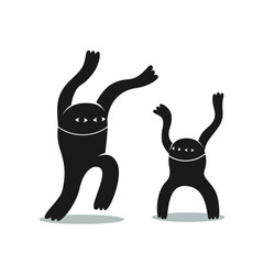 Naklejka premium Character design of two dancing monsters. Illustration sticker for print.