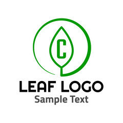 "C" leaf logo symbol icon sign. A leaf logo, green, simple minimalist style, with a green "C" letter and some sample text.