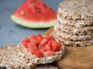 diet rice bread with watermelon. summer snack