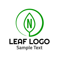 "N" leaf logo symbol icon sign. A leaf logo, green, simple minimalist style, with a green "N" letter and some sample text.