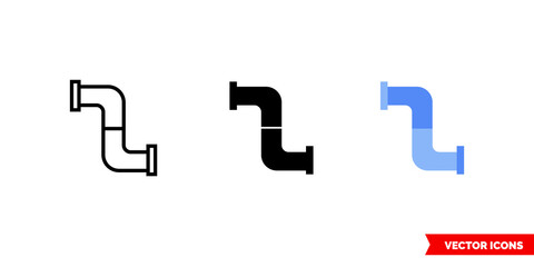 Water pipe icon of 3 types. Isolated vector sign symbol.
