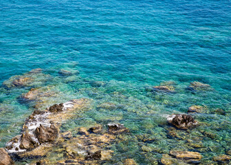 Fototapeta na wymiar Turquoise sea and rocks. Vacation mood. 