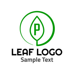 "P" leaf logo symbol icon sign. A leaf logo, green, simple minimalist style, with a green "P" letter and some sample text.