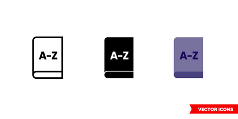 Wordbook filled icon of 3 types. Isolated vector sign symbol.