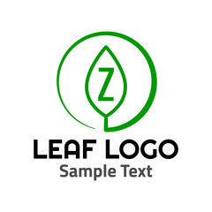 "Z" leaf logo symbol icon sign. A leaf logo, green, simple minimalist style, with a green "Z" letter and some sample text.