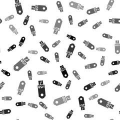 Black USB flash drive icon isolated seamless pattern on white background. Vector Illustration.