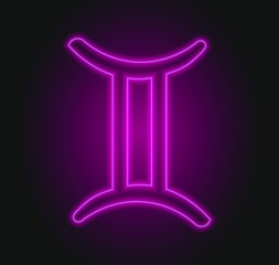 The Gemini zodiac symbol, horoscope sign in trendy neon style. Gemini astrology sign with light effects for web or print.