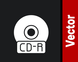White CD or DVD disk icon isolated on black background. Compact disc sign. Vector Illustration.