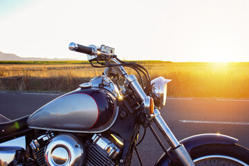 Motorcycle at sunset colors.Outdoor photography. Travel and sport, speed and freedom concept