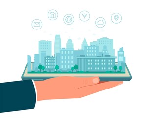 Vector illustration of a smart city on a white background.