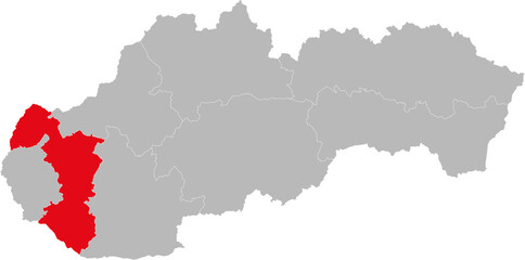 Trnava Region isolated on Slovakia map. Gray background. Backgrounds and Wallpapers.