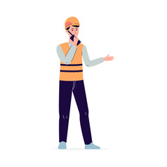 Man construction worker or quarry engineer, flat vector illustration isolated.