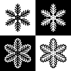 Snowflake symbols icons signs logos simple black and white colored set 2. A set of icons of snowflakes, minimalist, black and white with and without an outline.