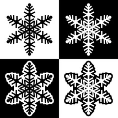 Snowflake symbols icons signs logos simple black and white colored set 3. A set of icons of snowflakes, minimalist, black and white with and without an outline.