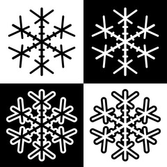 Snowflake symbols icons signs logos simple black and white colored set 4. A set of icons of snowflakes, minimalist, black and white with and without an outline.