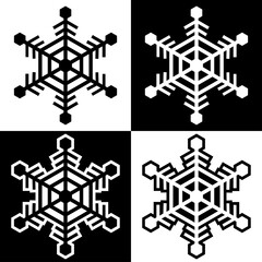 Snowflake symbols icons signs logos simple black and white colored set 10. A set of icons of snowflakes, minimalist, black and white with and without an outline.