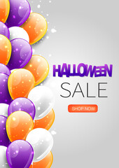 Halloween sale flyer background design. Purple and orange balloons. Vector illustration.