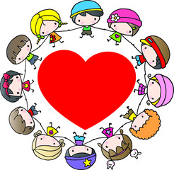 vector cartoon boys and girls hold hand background