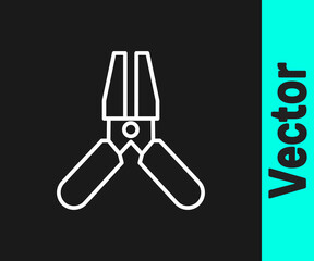 White line Car battery jumper power cable icon isolated on black background. Vector Illustration.
