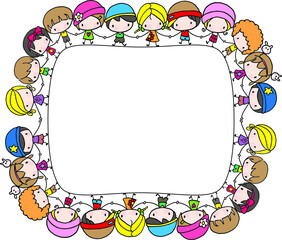 Fototapeta premium vector cartoon boys and girls hold hand background