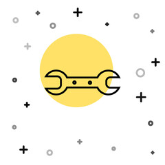 Black line Wrench spanner icon isolated on white background. Random dynamic shapes. Vector Illustration.