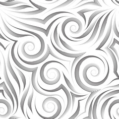 Vector seamless pattern of black spirals lines and corners.Smooth linear texture drawn with a pen on a white background.For decoration or design of fabrics and paper