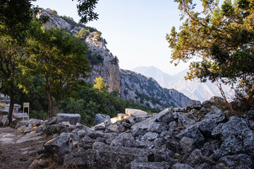 Ancient ruins at Termessos or Thermessos in the Taurus Mountains, Antalya province, Turkey. Termessos.