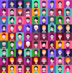 Obraz premium Set of people icons in flat style with faces. Vector women, men character 