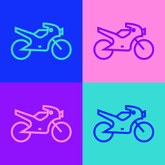 Pop art line Motorcycle icon isolated on color background. Vector Illustration.