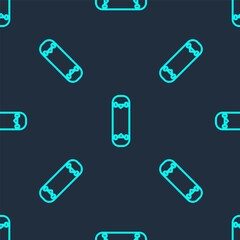 Green line Skateboard trick icon isolated seamless pattern on blue background. Extreme sport. Sport equipment. Vector Illustration.