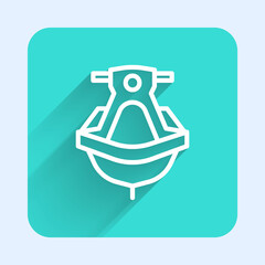 White line Jet ski icon isolated with long shadow. Water scooter. Extreme sport. Green square button. Vector Illustration.