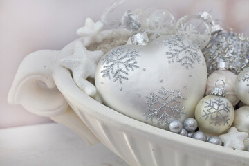 Elegant Christmas Decoration In White And Silver