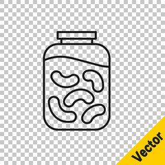 Black line Pickled cucumbers in a jar icon isolated on transparent background. Vector Illustration.