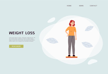 Weight loss banner with woman standing on scale