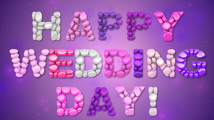 Light colored background with wishes of happy wedding day with letters filling with balloons. 3D render