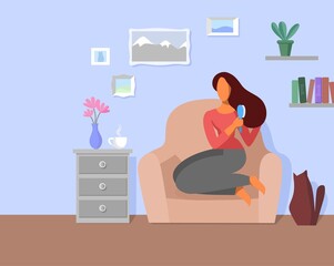 Young woman relaxes at home. 