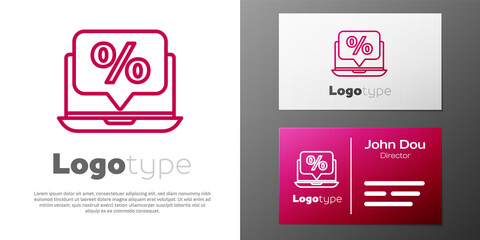 Logotype line Percent discount and laptop icon isolated on white background. Sale percentage - price label, tag. Logo design template element. Vector Illustration.