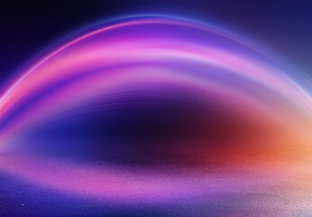 Light neon effect, energy waves on a dark abstract background. Laser colorful neon show. Reflection of light on the asphalt. Night party with clouds of smoke. 3d illustration