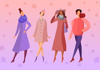 Fototapeta premium Warm clothes for autumn. Group of young women 