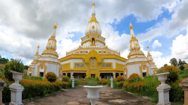 Maha Chai Mongkol Pagoda An elaborately large Maha Chedi uses contemporary art between central and northeastern regions, a mixture of Phra Pathom Chedi and Phra That Phanom in Roi Et, Thailand.