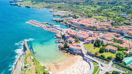 Fototapeta na wymiar aerial view of llanes fishing town in asturias, spain