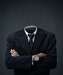 Businessman Without Head on Dark Background - 369689908