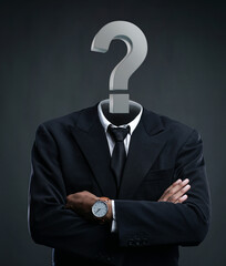 Confused Concept. Businessman with Question Mark Replacing His Head