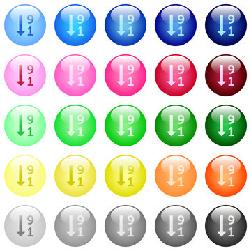 Descending numbered list icons in color glossy buttons