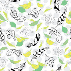 Vector white with feathers from the Feather Flight Collection seamless pattern background.