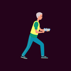 Laser tag player walking with pistol gun and smiling - vector illustration