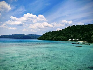 tropical beach with blue sky