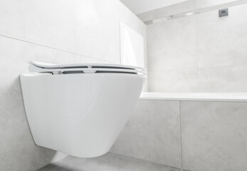 Naklejka na ściany i meble Modern Interior Design Of Bathroom With White Toilet.