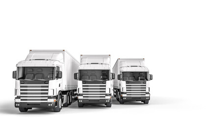 Plakat white cargo trucks on the white background.